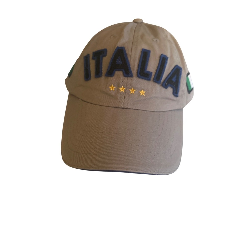 Italia Baseball Cap With Embroidered Flags & Stars Beige Adjustable Green Park 1